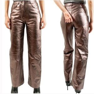 NWT FREE PEOPLE Muubaa Pewter Metallic 100% genuine leather pants